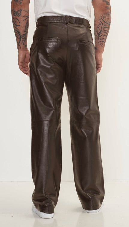 Genuine Lambskin Leather Trousers - Dark Brown - Ron Tomson