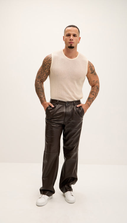 Genuine Lambskin Leather Trousers - Dark Brown - Ron Tomson