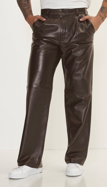 Genuine Lambskin Leather Trousers - Dark Brown - Ron Tomson