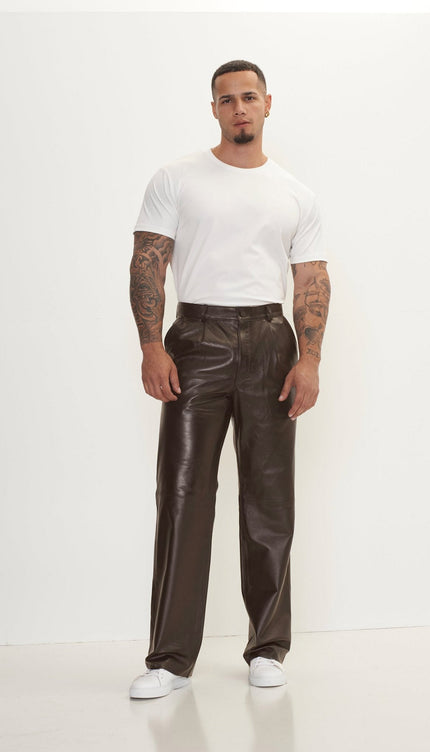 Genuine Lambskin Leather Trousers - Dark Brown - Ron Tomson