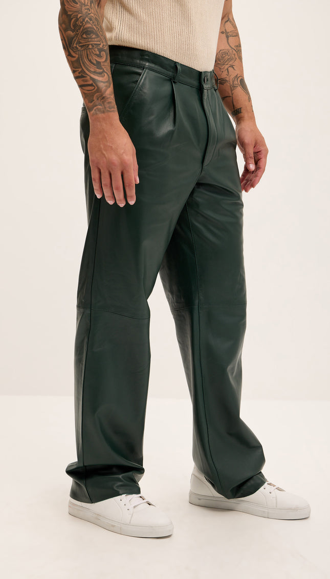 Genuine Lambskin Leather Trousers - Green - Ron Tomson