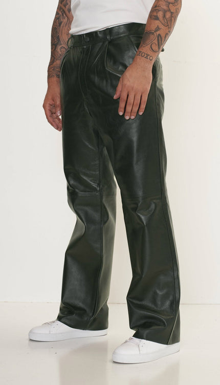 Genuine Lambskin Leather Trousers - Green - Ron Tomson