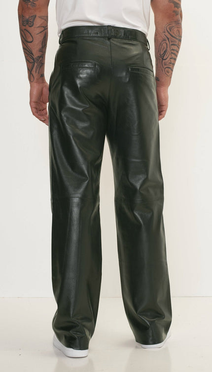 Genuine Lambskin Leather Trousers - Green - Ron Tomson