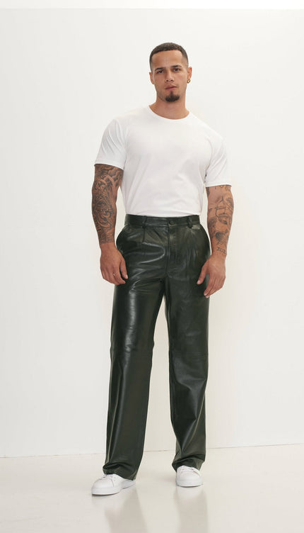 Genuine Lambskin Leather Trousers - Green - Ron Tomson