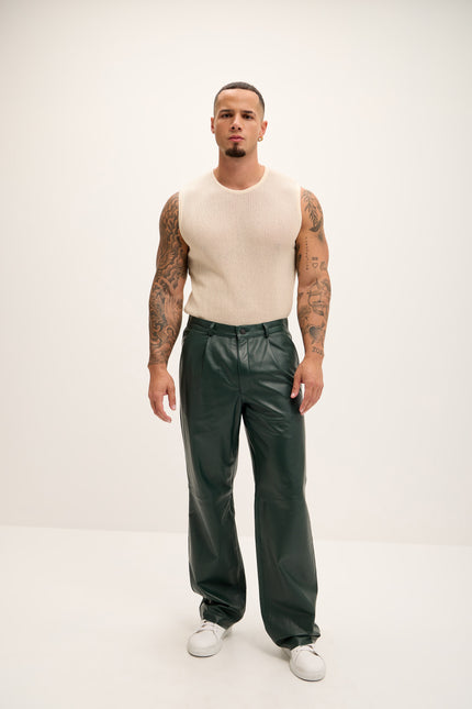 Men's Genuine Lambskin Leather Trousers - Green - Ron Tomson Los Angeles