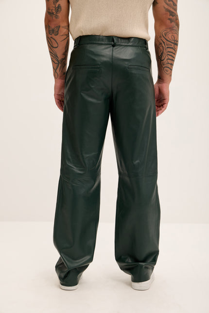 Men's Genuine Lambskin Leather Trousers - Green - Ron Tomson Los Angeles