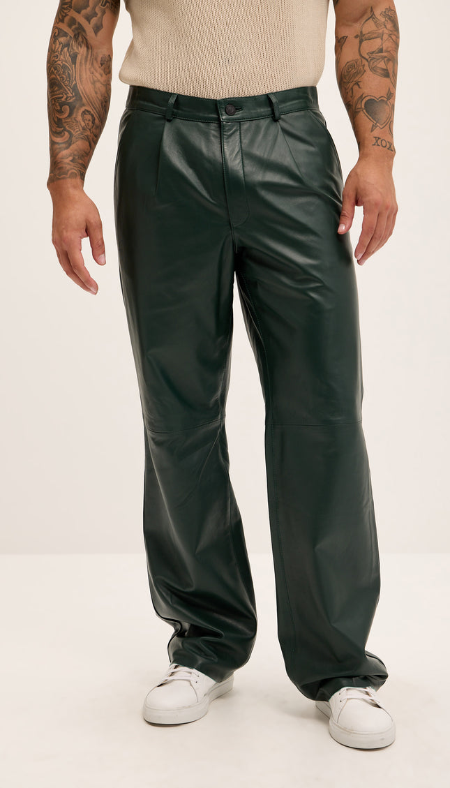 Genuine Lambskin Leather Trousers - Green - Ron Tomson