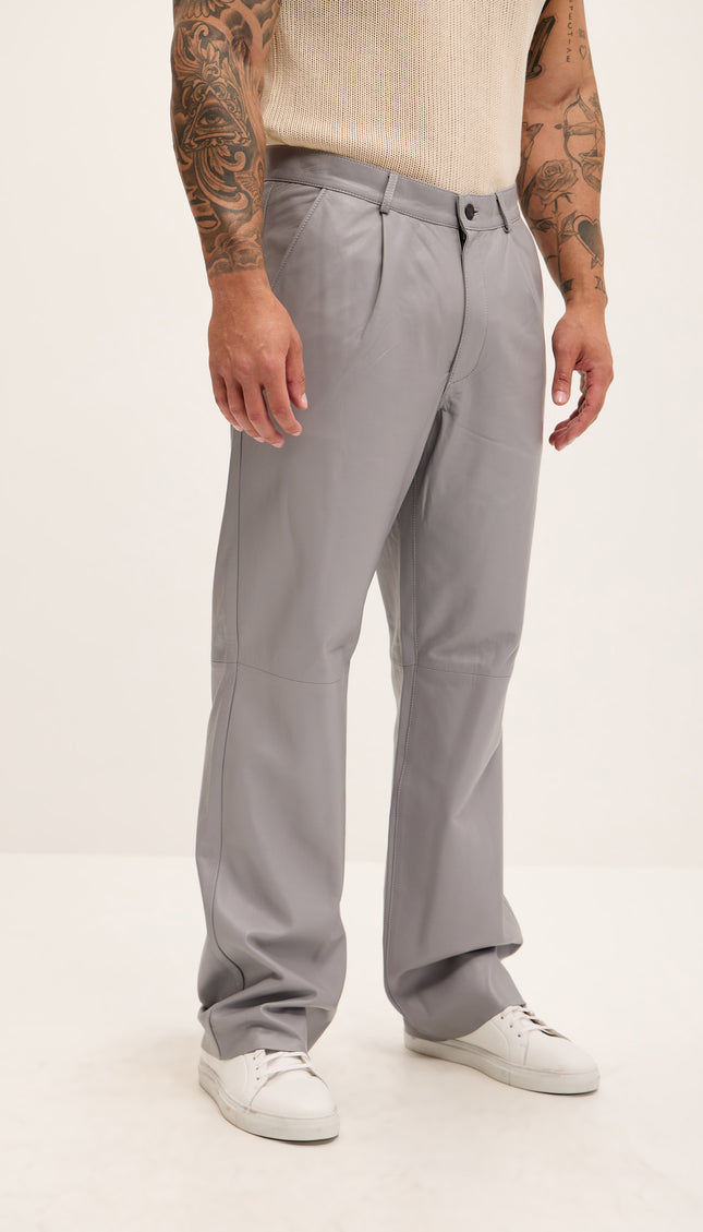 Genuine Lambskin Leather Trousers - Grey - Ron Tomson