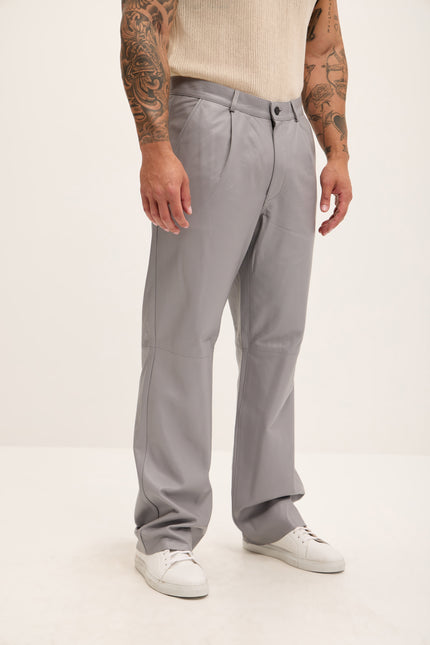 Men's Genuine Lambskin Leather Trousers - Grey - Ron Tomson Los Angeles