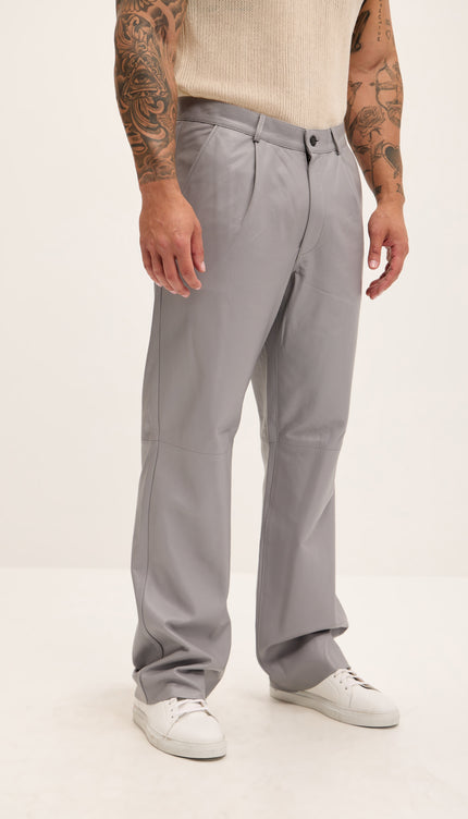 Genuine Lambskin Leather Trousers - Grey - Ron Tomson