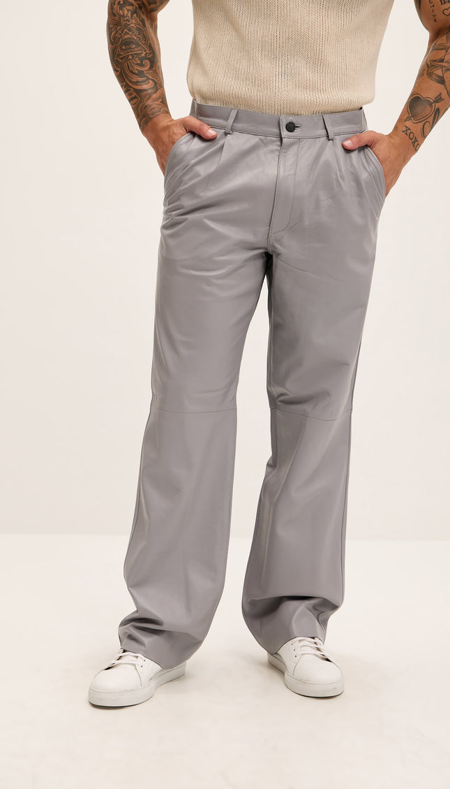 Genuine Lambskin Leather Trousers - Grey - Ron Tomson