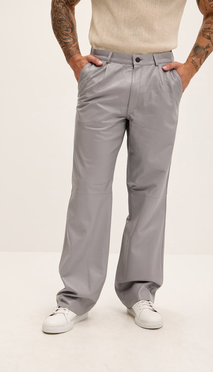 Genuine Lambskin Leather Trousers - Grey - Ron Tomson