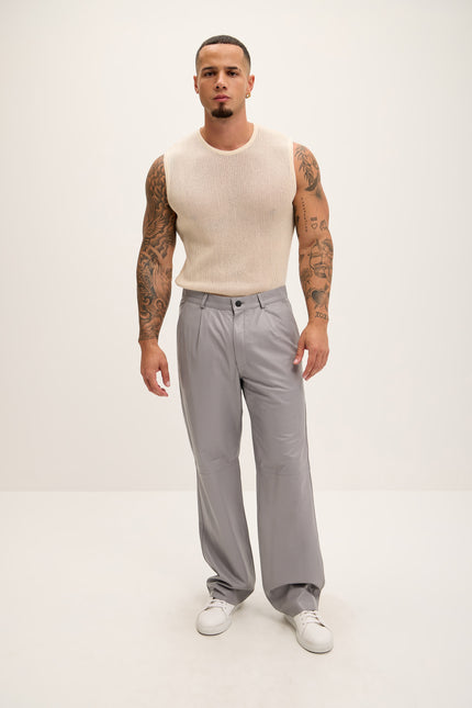 Men's Genuine Lambskin Leather Trousers - Grey - Ron Tomson Los Angeles