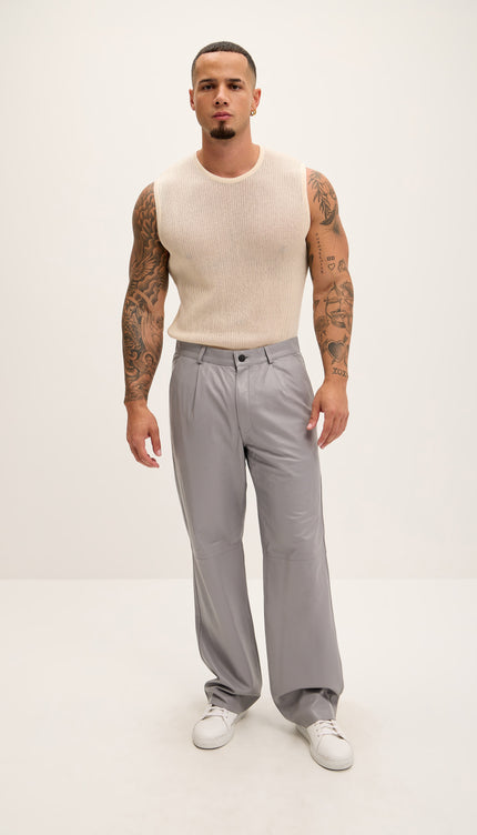 Genuine Lambskin Leather Trousers - Grey - Ron Tomson