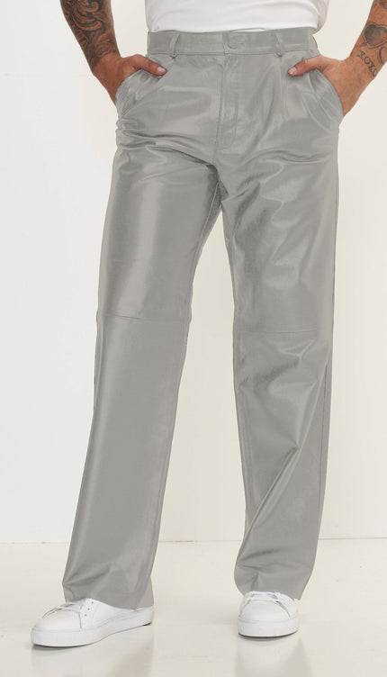 Genuine Lambskin Leather Trousers - Grey - Ron Tomson