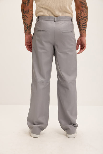 Men's Genuine Lambskin Leather Trousers - Grey - Ron Tomson Los Angeles