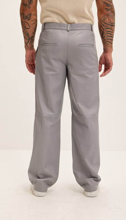 Genuine Lambskin Leather Trousers - Grey - Ron Tomson