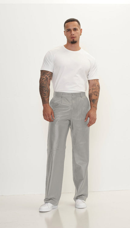 Genuine Lambskin Leather Trousers - Grey - Ron Tomson