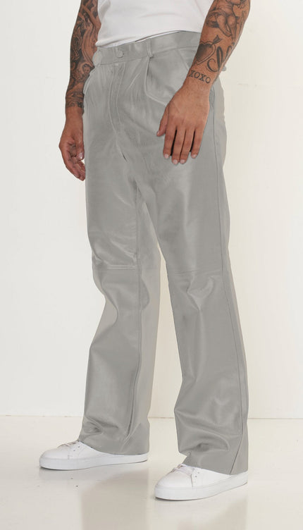 Genuine Lambskin Leather Trousers - Grey - Ron Tomson