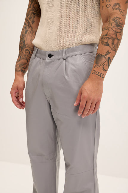 Men's Genuine Lambskin Leather Trousers - Grey - Ron Tomson Los Angeles