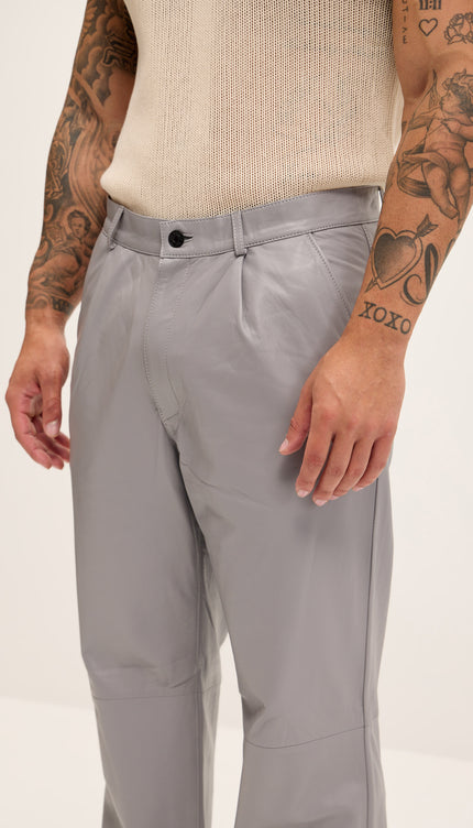 Genuine Lambskin Leather Trousers - Grey - Ron Tomson
