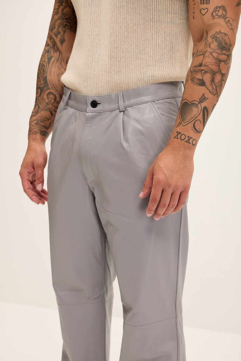 Men's Genuine Lambskin Leather Trousers - Grey - Ron Tomson Los Angeles