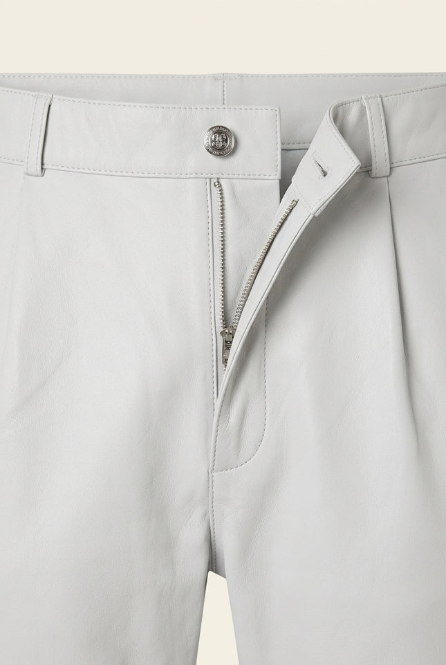 Genuine Lambskin Leather Trousers - White - Detail