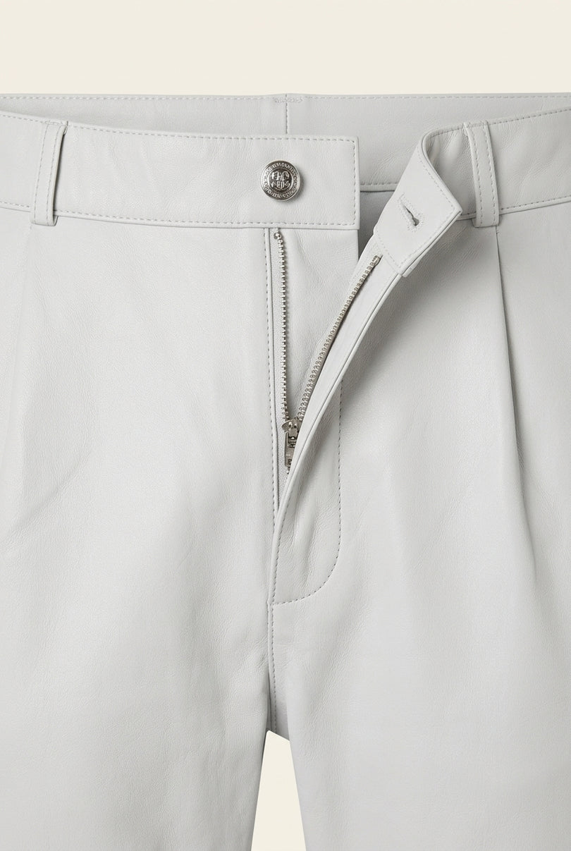 Genuine Lambskin Leather Trousers - White - Detail