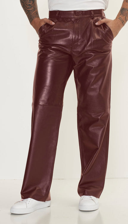 Genuine Lambskin Leather Trousers - Wine - Ron Tomson