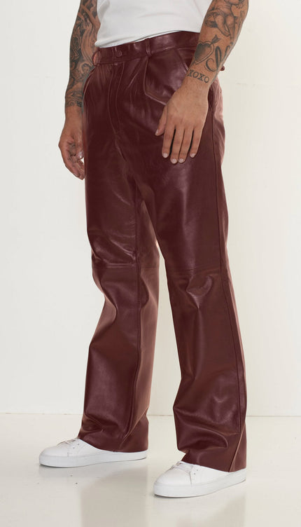 Genuine Lambskin Leather Trousers - Wine - Ron Tomson