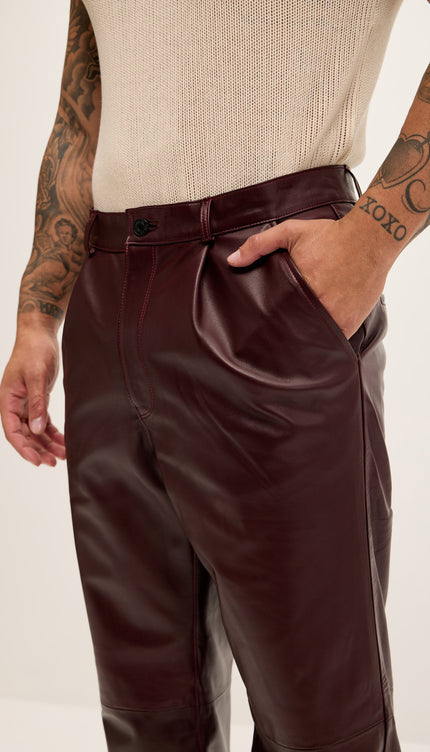 Genuine Lambskin Leather Trousers - Wine - Ron Tomson