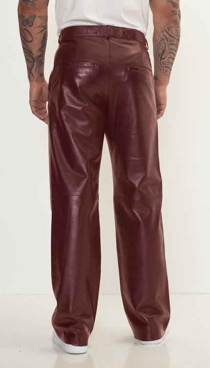 Genuine Lambskin Leather Trousers - Wine - Ron Tomson