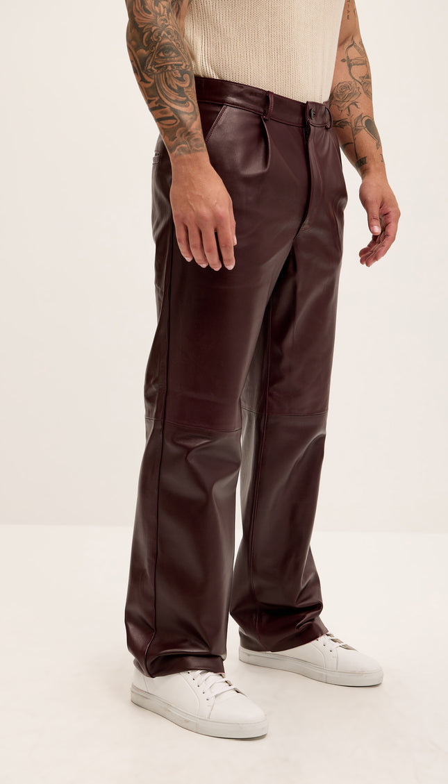 Genuine Lambskin Leather Trousers - Wine - Ron Tomson