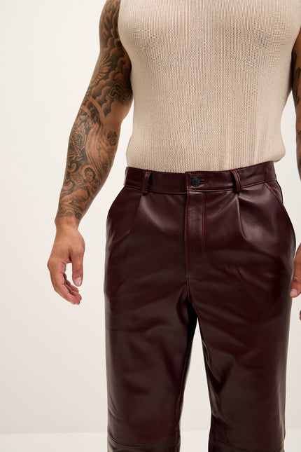 Men's Genuine Lambskin Leather Trousers - Wine - Ron Tomson Los Angeles