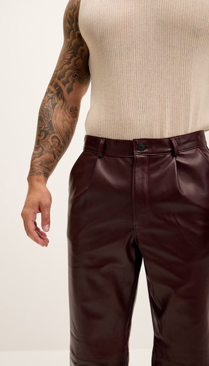 Genuine Lambskin Leather Trousers - Wine - Ron Tomson