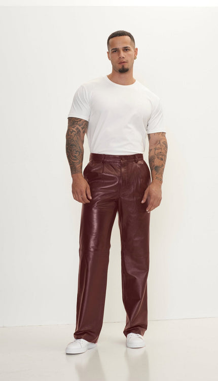 Genuine Lambskin Leather Trousers - Wine - Ron Tomson