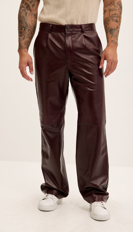 Genuine Lambskin Leather Trousers - Wine - Ron Tomson