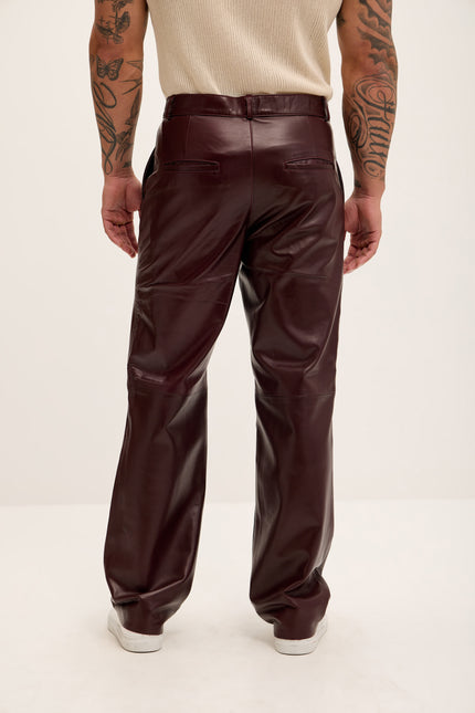 Men's Genuine Lambskin Leather Trousers - Wine - Ron Tomson Los Angeles