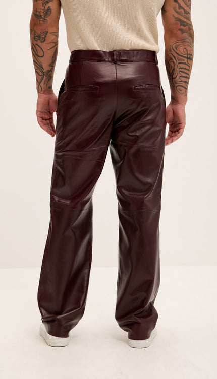 Genuine Lambskin Leather Trousers - Wine - Ron Tomson