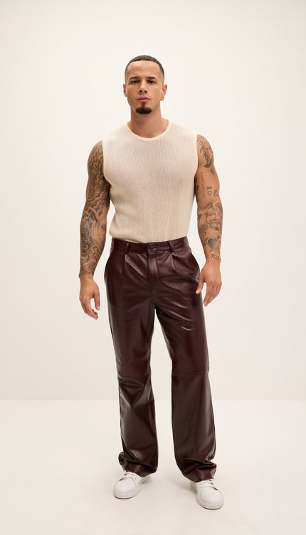 Genuine Lambskin Leather Trousers - Wine - Ron Tomson