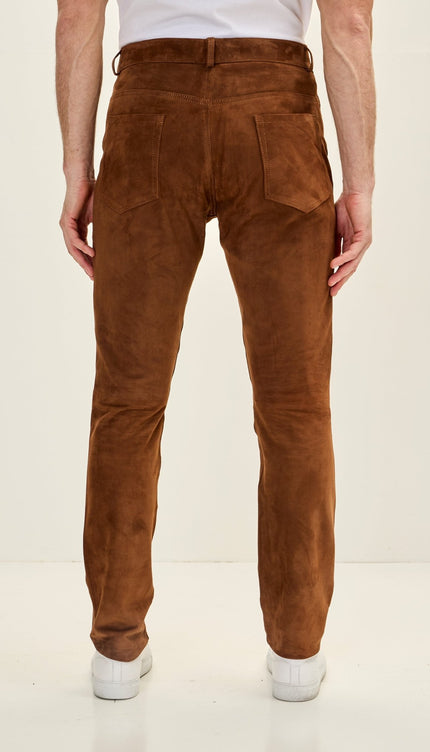 Genuine Lambskin Suede Pants - Brown - Ron Tomson