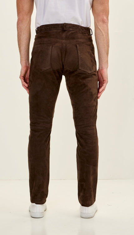 Genuine Lambskin Suede Pants - Chocolate Brown - Ron Tomson