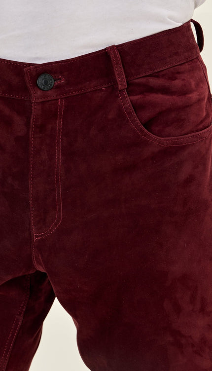 Genuine Lambskin Suede Pants - Wine - Ron Tomson