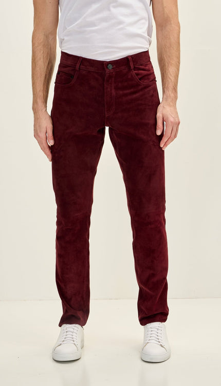 Genuine Lambskin Suede Pants - Wine - Ron Tomson