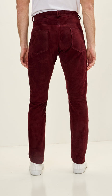 Genuine Lambskin Suede Pants - Wine - Ron Tomson