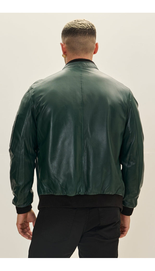 Genuine Leather Bomber Jacket - Green - Ron Tomson