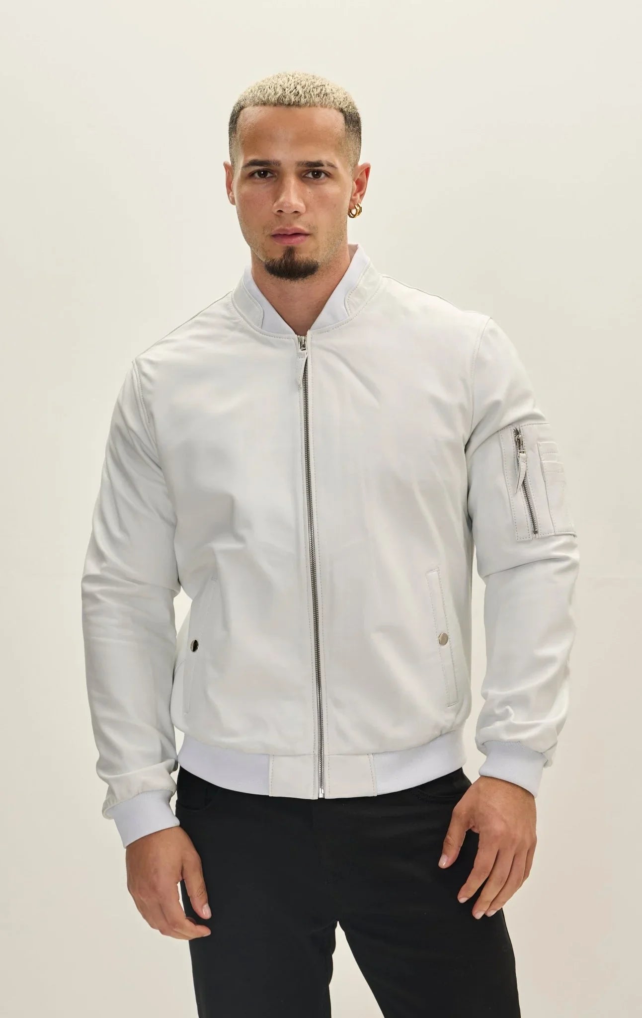 Genuine Leather Bomber Jacket White Ron Tomson - Main Image
