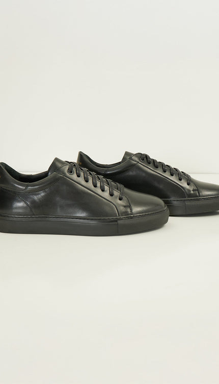 Genuine Leather Court Sneakers - Black - Ron Tomson