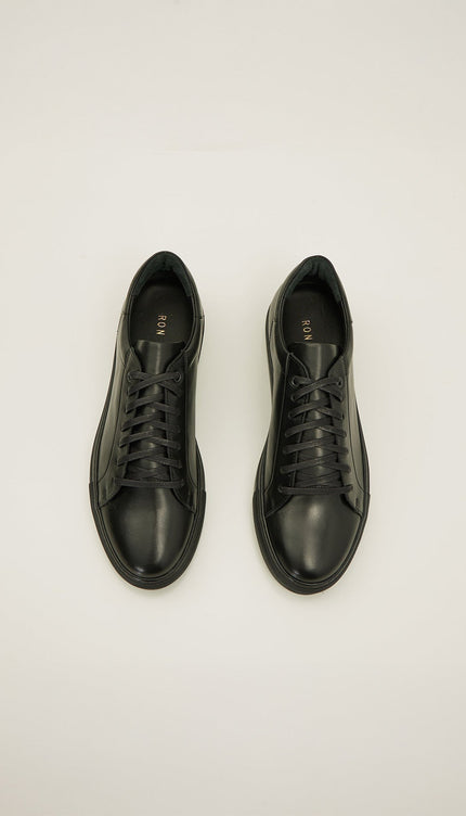 Genuine Leather Court Sneakers - Black - Ron Tomson