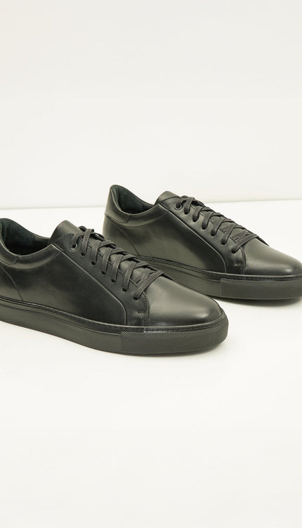 Genuine Leather Court Sneakers - Black - Ron Tomson